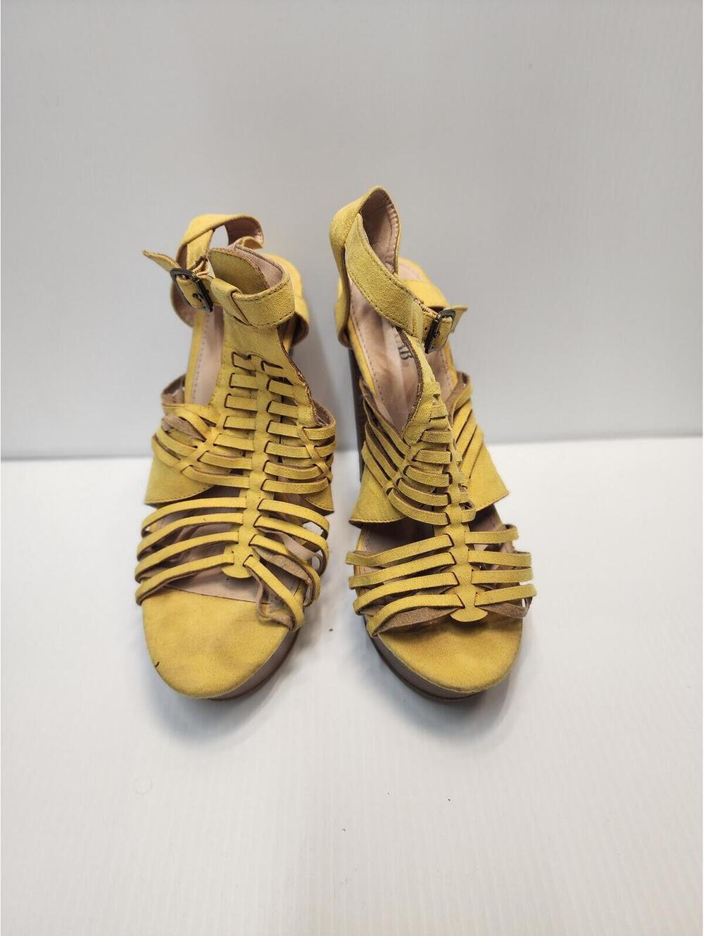 JUSTFAB size 7 Yellow Strappy High Heel Sandals with Wooden Platform